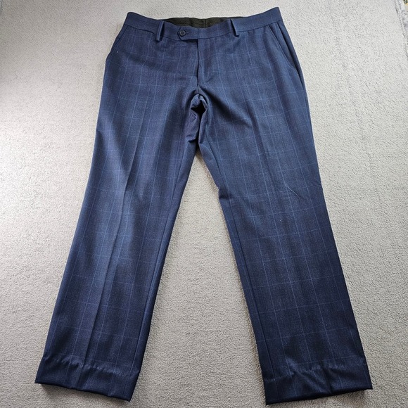 IZOD 2-Piece Suit Jacket & Pants Mens 42 S/ 36W Dark Blue Check Single Breasted - Picture 9 of 16